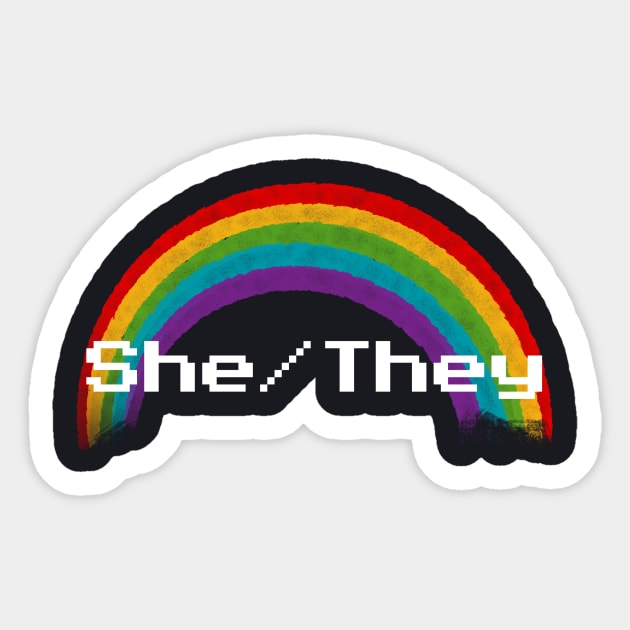 Rainbow Pronouns - She/They Sticker by FindChaos